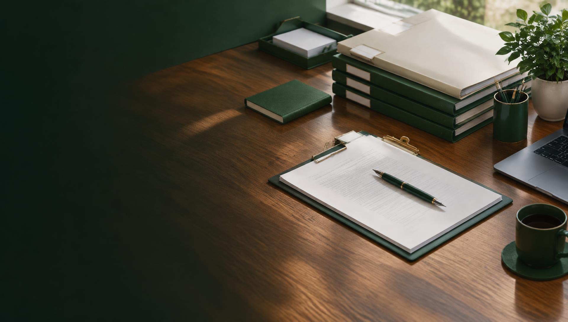 Mesa de escritório com documentos organizados